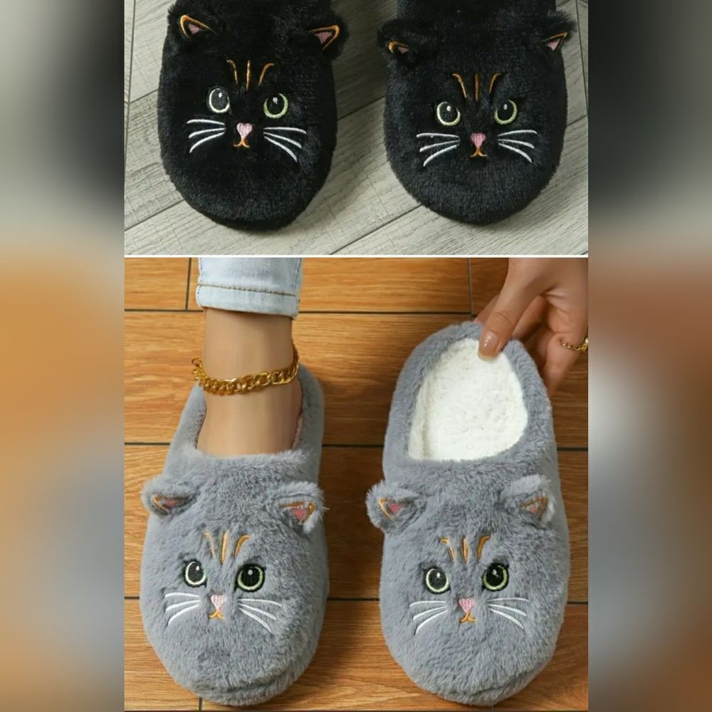 Cute Kitty Cat Indoor Slip-On House Slippers Soft Warm Non-Slip Sole Sz 7.5/8